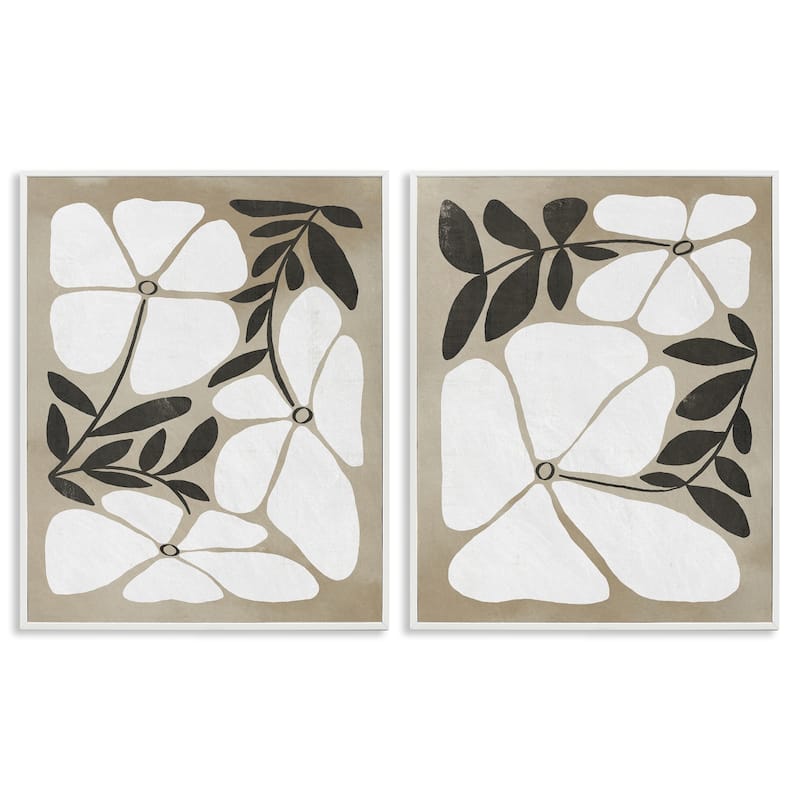 Stupell Neutral Bohemian Flowers Framed Giclee Art Design By Victoria Barnes (Set of 2) - 16 x 20 - White