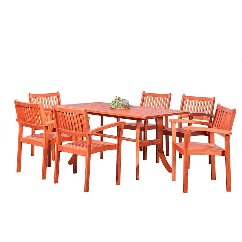 Hakan Wood Patio Curvy Legs Table and Stacking Chair Set