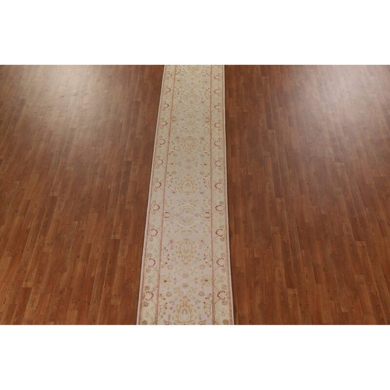 Hand Knotted Oriental 100% Wool Carpet Traditional Floral Greys & Charcoal Chobi-Peshawar Runner Rug - 20' 5'' X 2' 7''