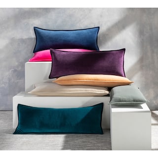 Livabliss Vianne Solid Cotton Velvet 30-inch Lumbar Throw Pillow
