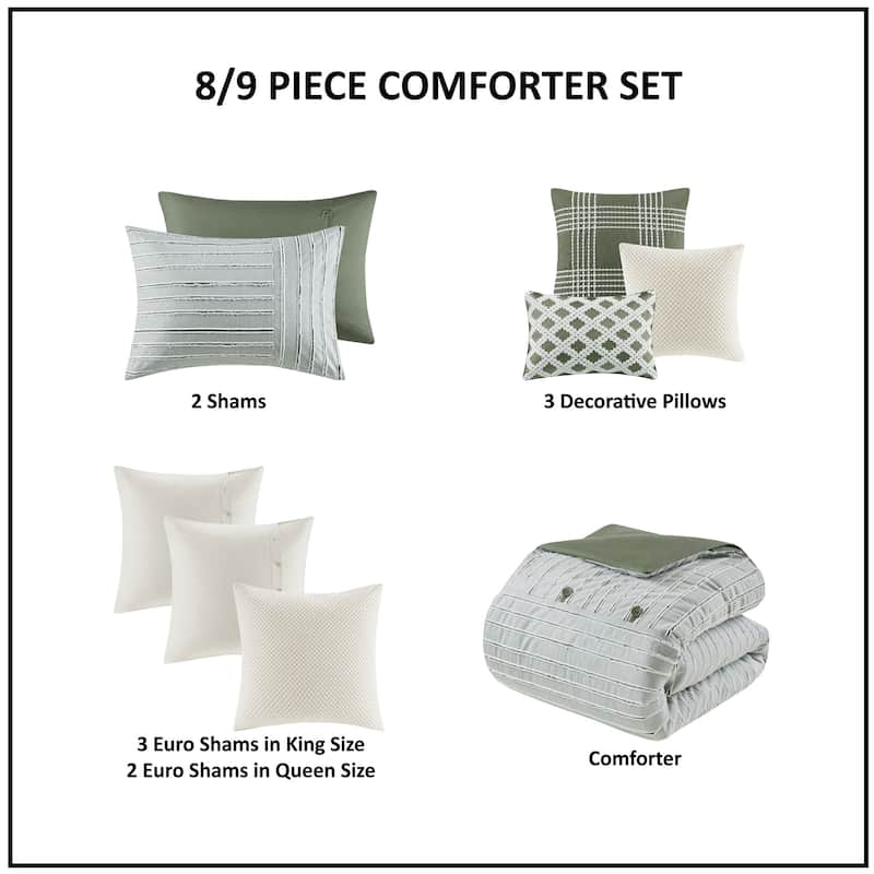 Madison Park Signature Essence Oversized Cotton Clipped Jacquard Comforter Set with Euro Shams and Throw Pillows