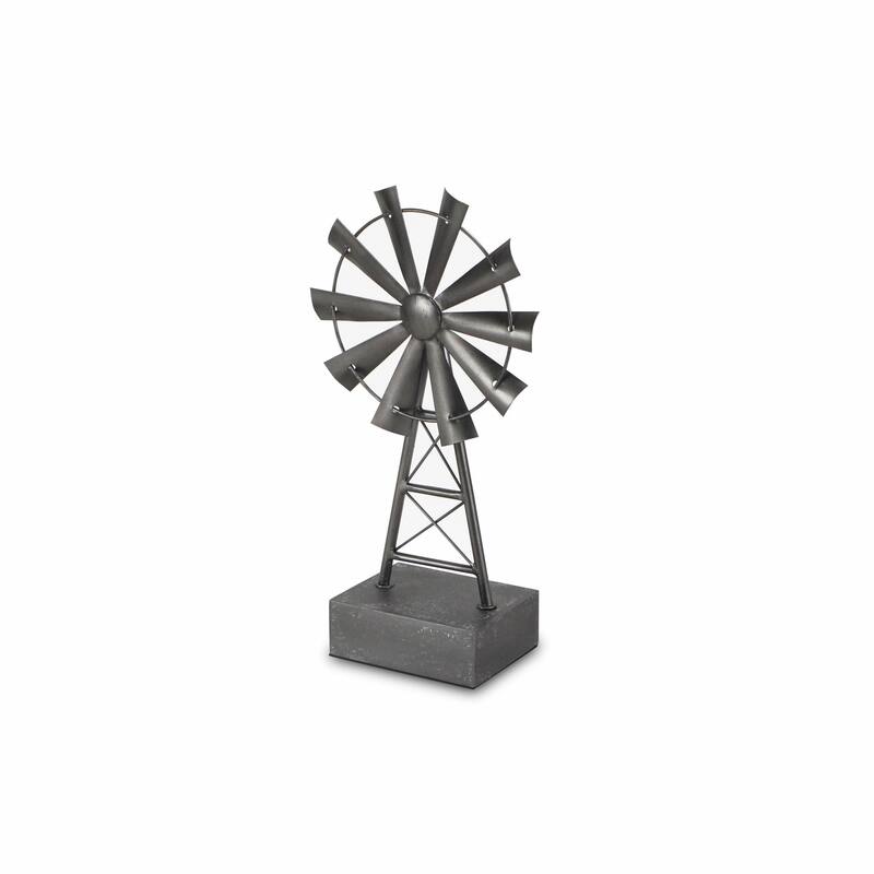HomeRoots 17" Gray Metal Windmill Hand Painted Sculpture - 16.75" H x 5.75" W x 4.75" D