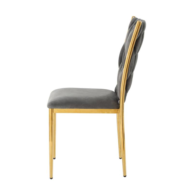 Modern Simple Velvet Dining Chair, Family Bedroom Stool Back Student Table Chair, Gold-Plated Metal Chair Legs (Set of 4)