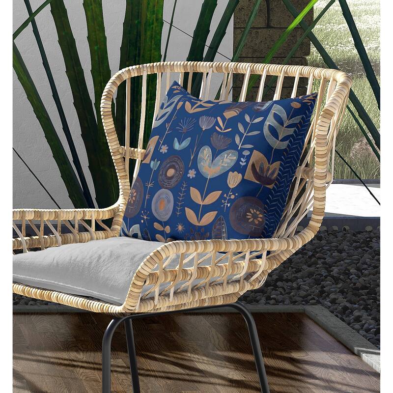 Baltic Blossoms Indoor/Outdoor Reversible Throw Pillow Blue and Beige