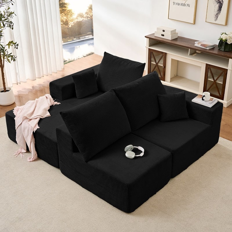Mixoy W108"Corduroy Fabric Sectional Couch,3-Pieces Free-Combined Cloud Modular Modern L-Shaped Sofa with Chaise Lounge