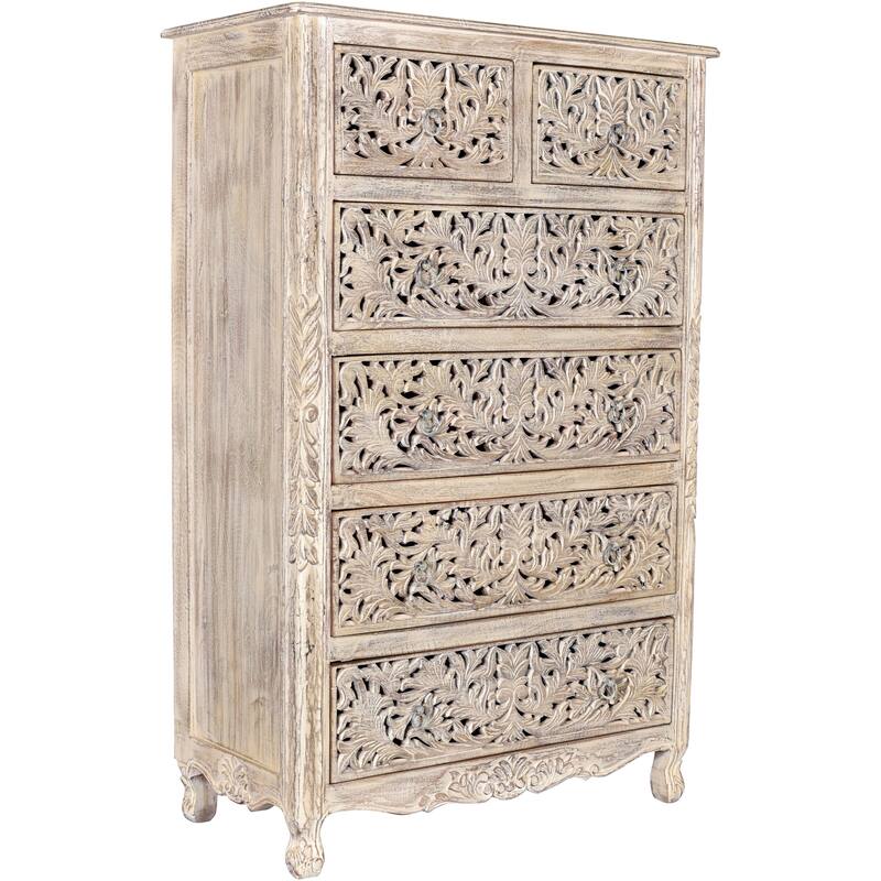 Florence Floral Carved Wood 6-Drawer Chest