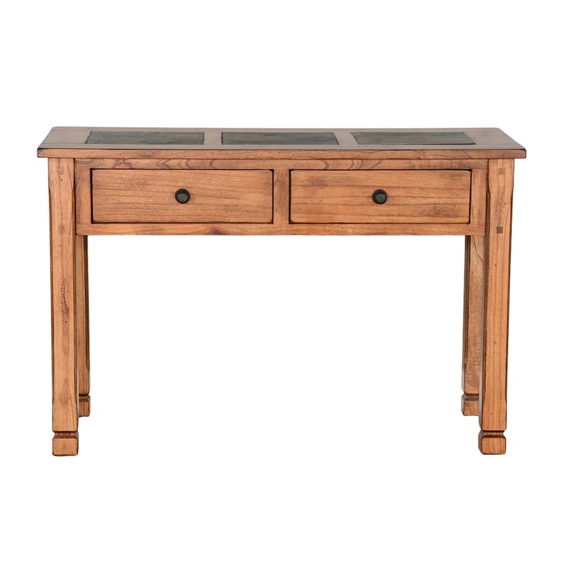 Marv Sofa Table w 2 Drawers, 48 Inch Rectangular Slate Inlay, Brown