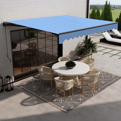 ALEKO Caribbean Manual Retractable Patio Awning - Black Frame - Sky Blue - 10 x 8 Feet