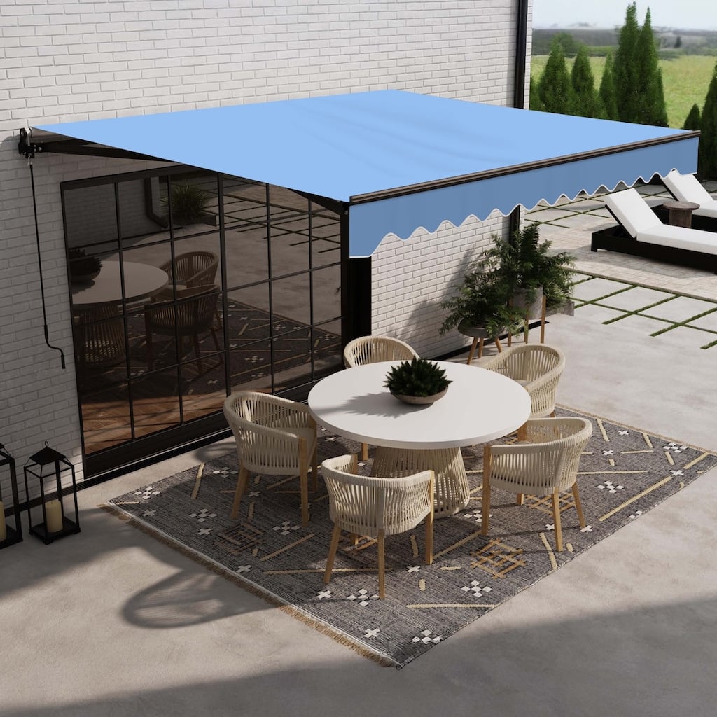 ALEKO Caribbean Motorized Retractable Patio Awning - Black Frame - Sky Blue - 16 x 10 Feet