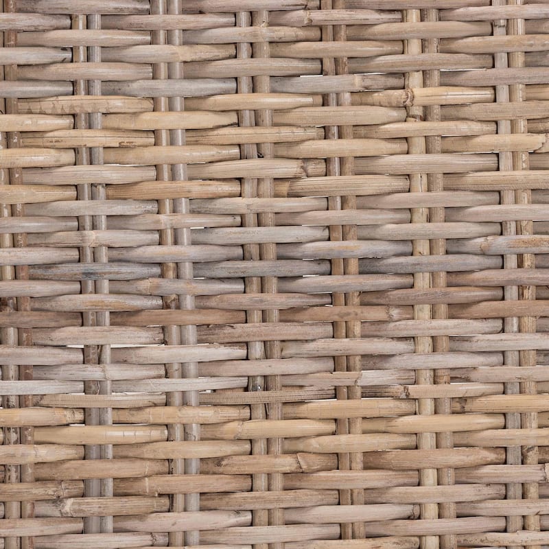 Hayate Bohemian Grey Kubu Rattan and Mahogany Wood Ottoman Footstool