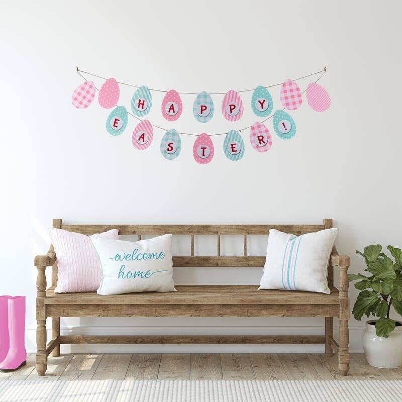 70" Pastel Checkered and Striped "Happy Easter" Hanging Banner