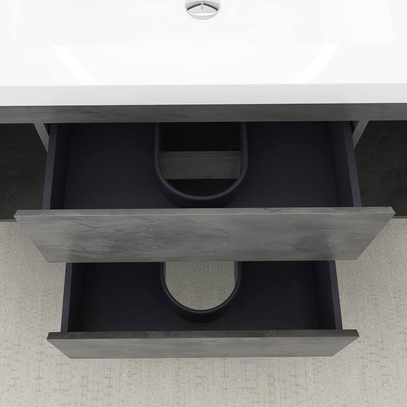Floating Bathroom Vanity Integrated White Resin Sink