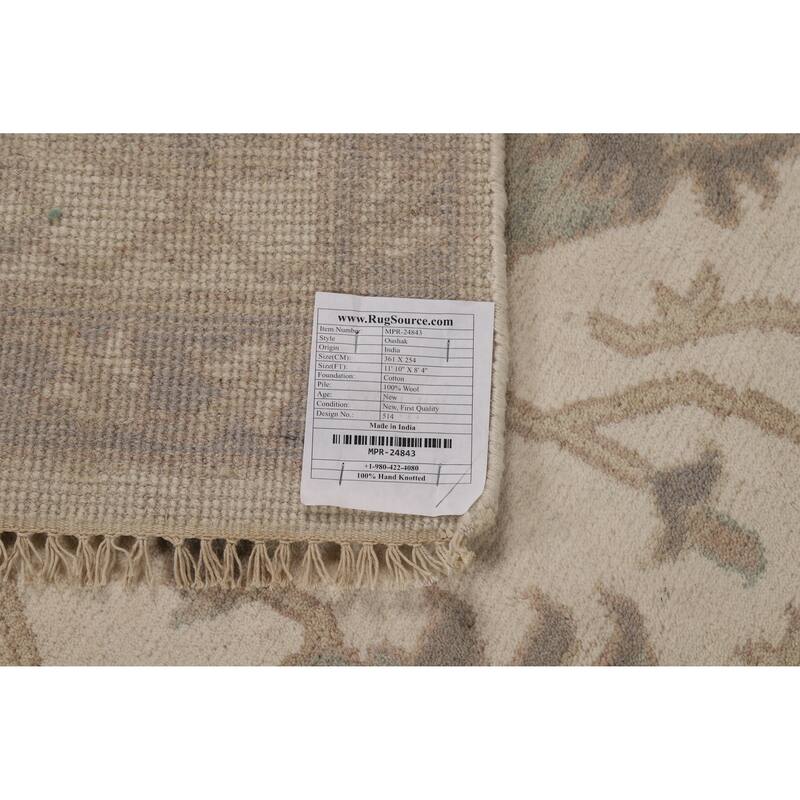 All-Over Ivory Floral Oushak Indian Area Rug Handmade Wool Carpet - 8'4" x 11'10"