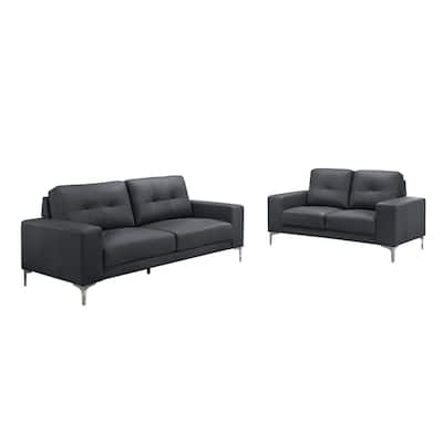 2 Piece Faux Leather Sofa Set with Tufted Seat and Back