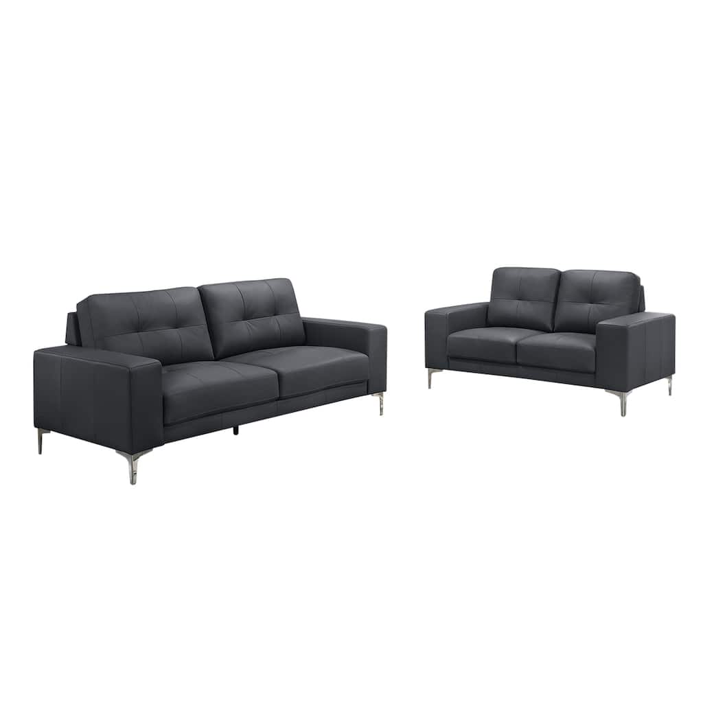 2 Piece Faux Leather Sofa Set with Tufted Seat and Back