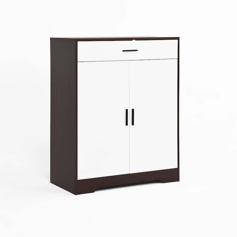Freestanding Wood Shoe Storage Cabinet w/ 2 Doors ,Adjustable Shelves