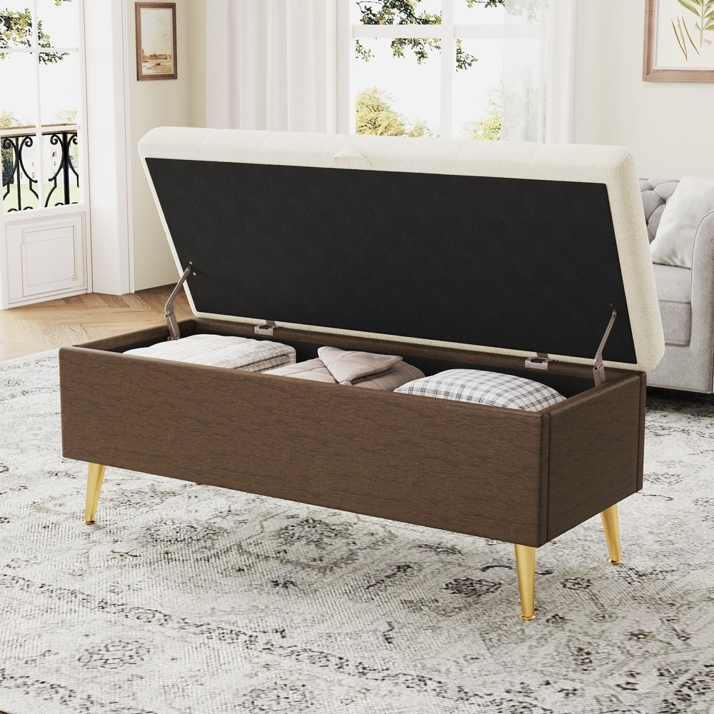 Storage Ottoman Bench Upholstered Bedroom Bench