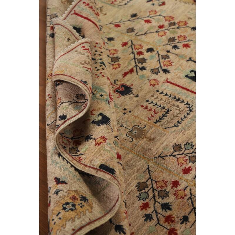 Hand Knotted Oriental 100% Wool Carpet Traditional All-Over Multi-Colored Ziegler Area Rug - 9' 8'' X 6' 3''