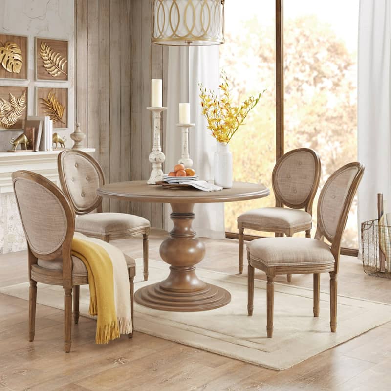 Roomfitters 46-Inch Round Pedestal Dining Table, Farmhouse Wood Kitchen Table with Diamond Veneer Pattern, Walnut - Walnut