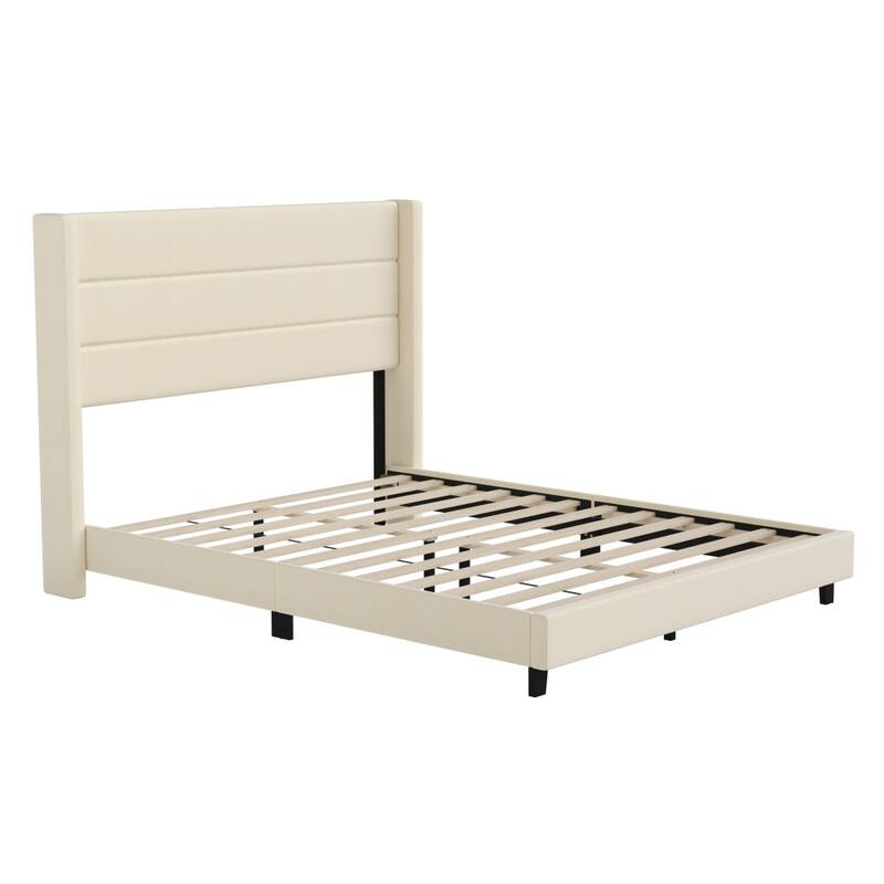 Upholstered Platform Bed with Wingback Headboard