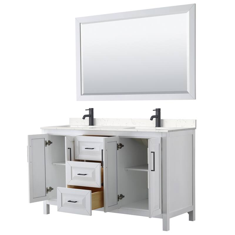 Daria 60 Inch Double Vanity, Cultured Marble Top, 58 Inch Mirror