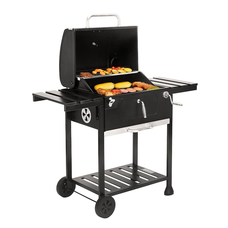 Royal Gourmet 24-Inch Movable Charcoal Grill with Foldable Side Tables