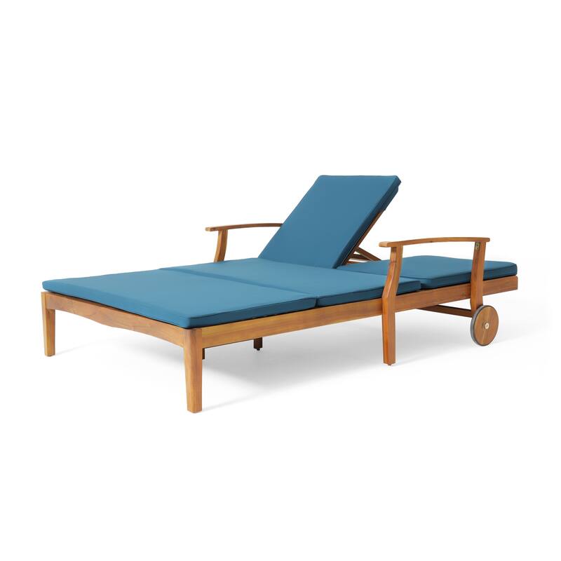 Outdoor Adjustable Double Chaise Lounge Patio Poolside Seating with Water-Resistant Cushions