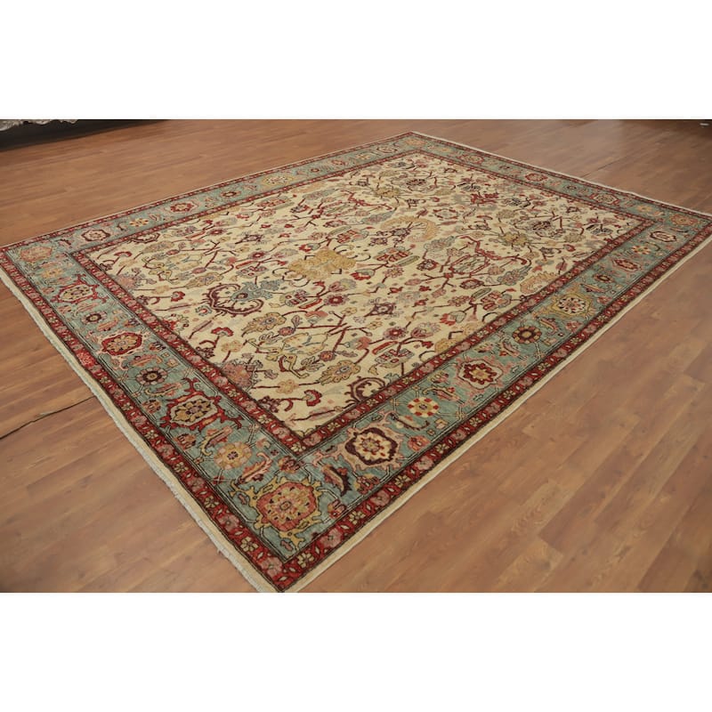 Hand Knotted Traditional Wool Beige Geometric Area Rug - 10' 9'' X 8' 3''