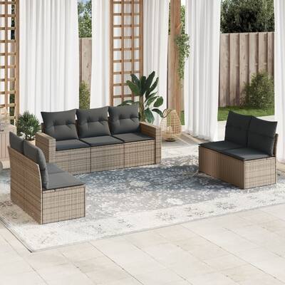 vidaXL Garden Sofa Set Grey, Dark Grey PE Rattan, Powder-Coated Steel - 24.4 x 25.8 x 27.2