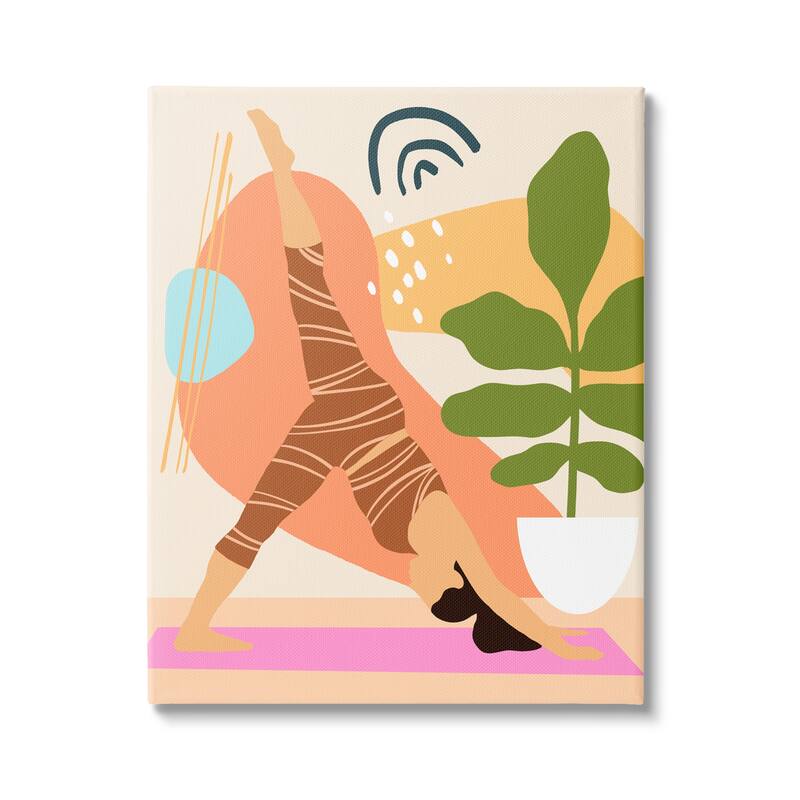 Stupell Bold Abstract Shapes Yoga Fitness Person Houseplant Canvas Wall Art - 16 x 20