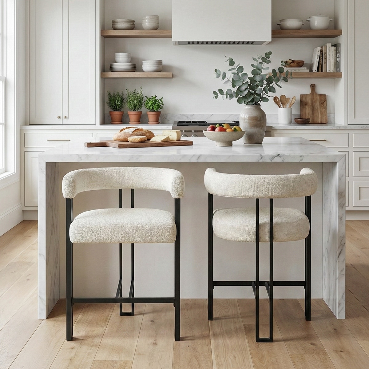 24" Seat Height Upholstered Tweed Solid Back Counter Stool