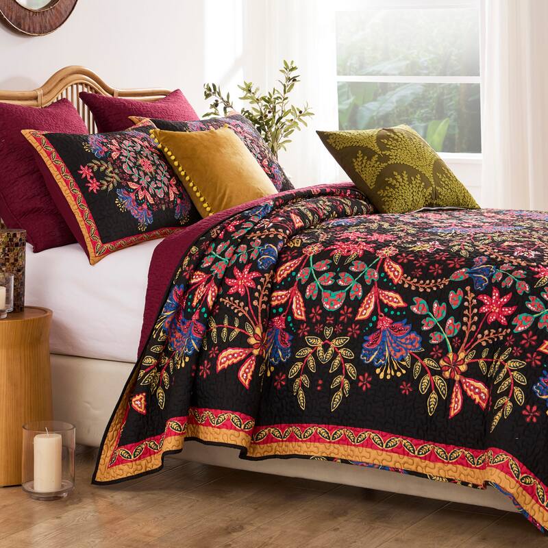 Jessa Bohemian Botanical Reversible Quilt and Pillow Sham Set