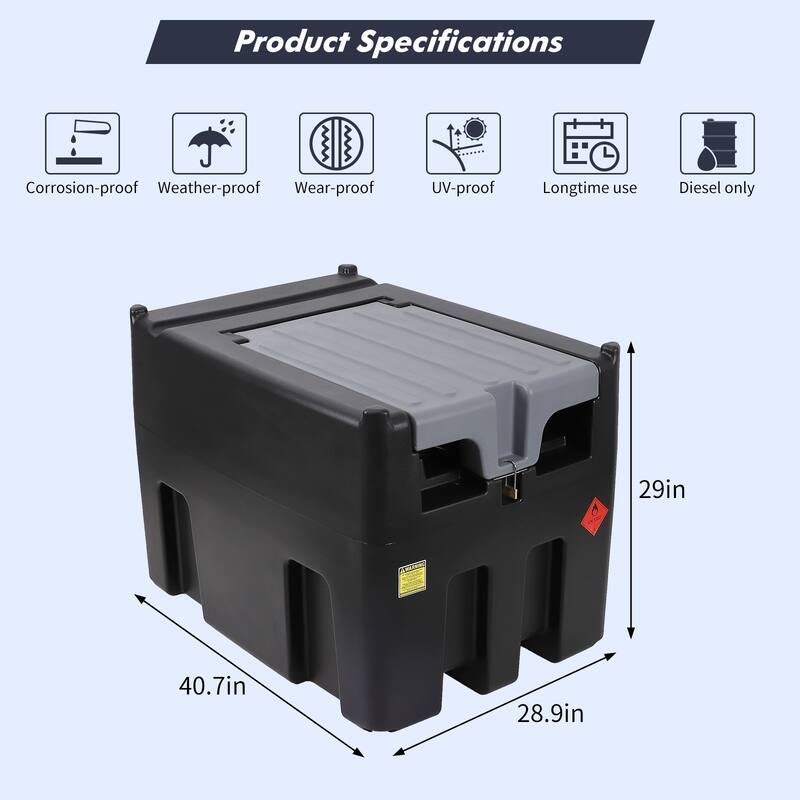 Portable Diesel Fuel Tank with Electric Transfer Pump and Swivel Connector