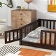 preview thumbnail 14 of 43, White Full Size Wooden Floor Bed with Fence & Door, Rubber, Safety Guardrails