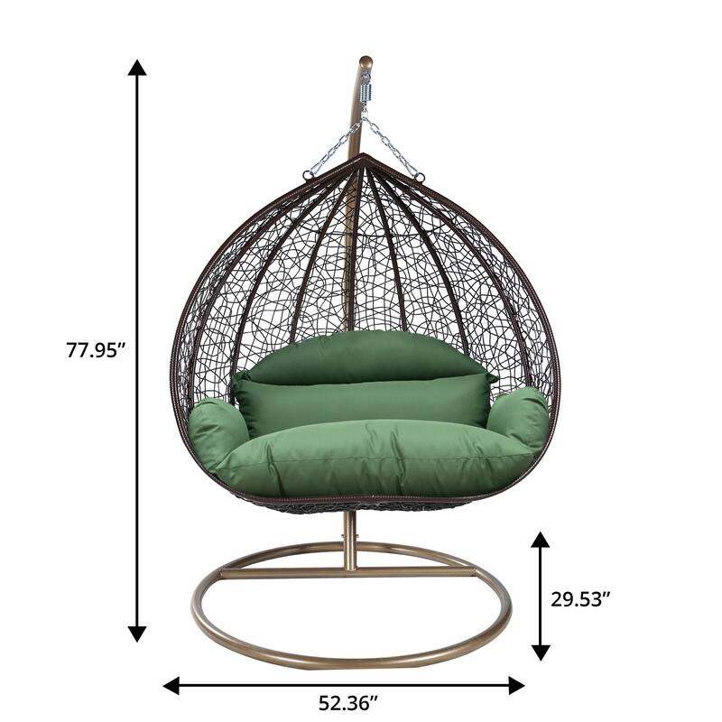 2-Person Egg Swing Chair in Brown Stainless Steel 2-Seater Porch Swing with Stand for Outdoor and Indoor - 77.95" Height