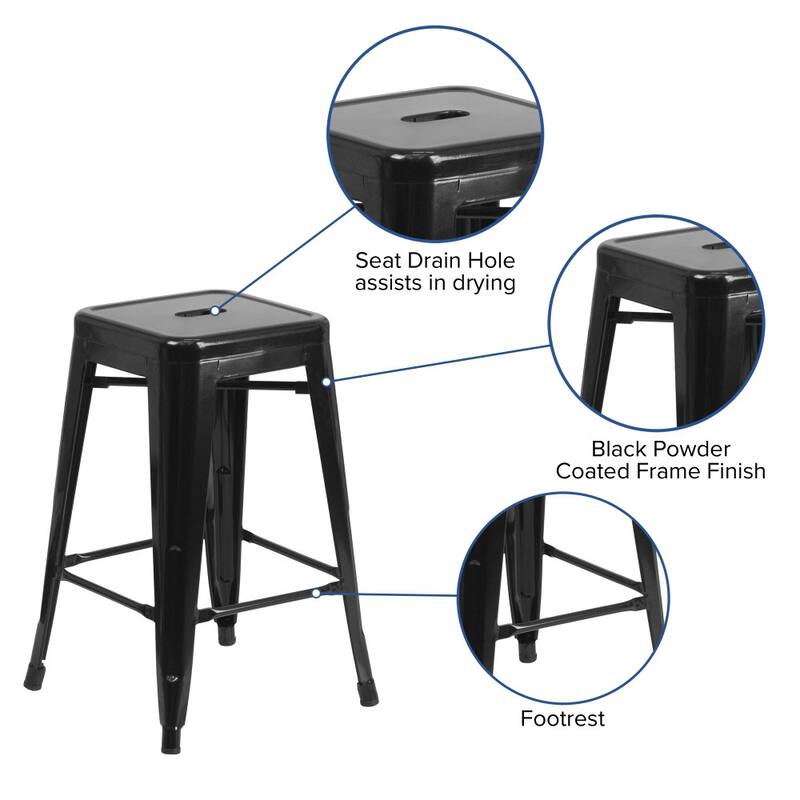 24" High Backless Metal Indoor-Outdoor Counter Height Stool w/Square Seat