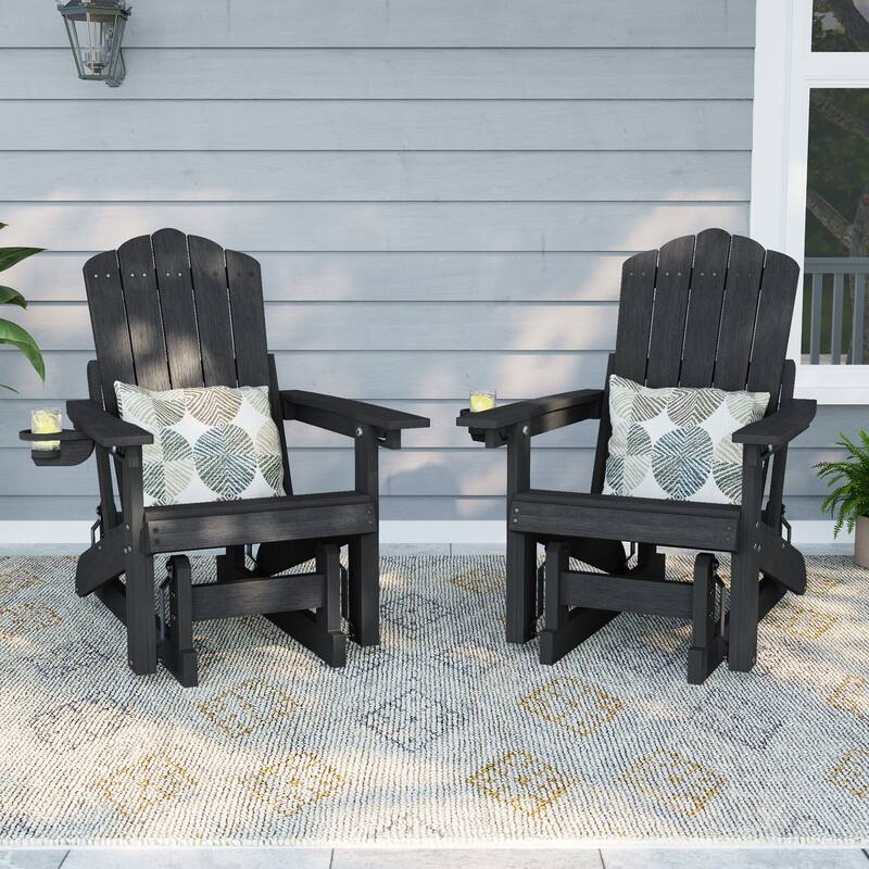 Glider Adirondack Chair 3-Position Adjustable, HDPE Wood-Like Texture - Black - 2-Piece