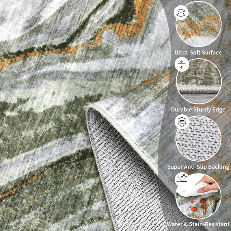 Modern Washable Area Rugs Abstract Living Room Rug Soft Low Pile Non-Slip Rugs for Bedroom Dining Room Home Office