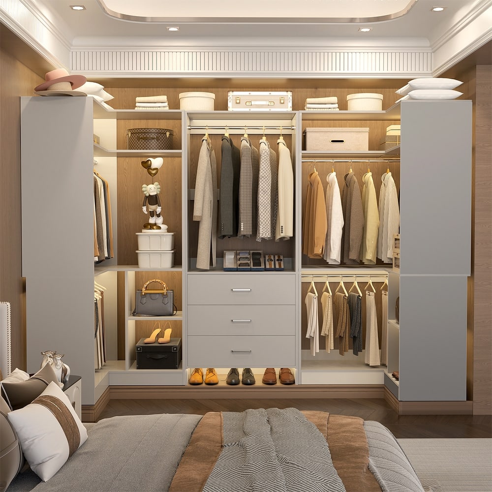 Cimly Set of 3 Closet Organizer with Drawers, U Shaped Freestanding Closet System