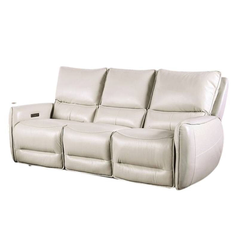 Pono Power Reclining Sofa, Beige Top Grain Leather, 85 Inch, Zero Gravity