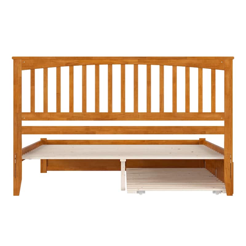 Solid Wood Platform Bed with Footboard & Trundle - Twin XL Bed Frame, Light Toffee Finish