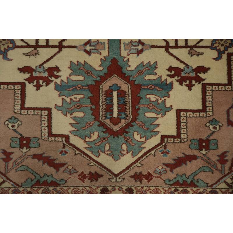 Hand Knotted Oriental 100% Wool Carpet Traditional Floral Beige & Ivories Heriz (serapi) Area Rug - 11' 2'' X 8' 10''