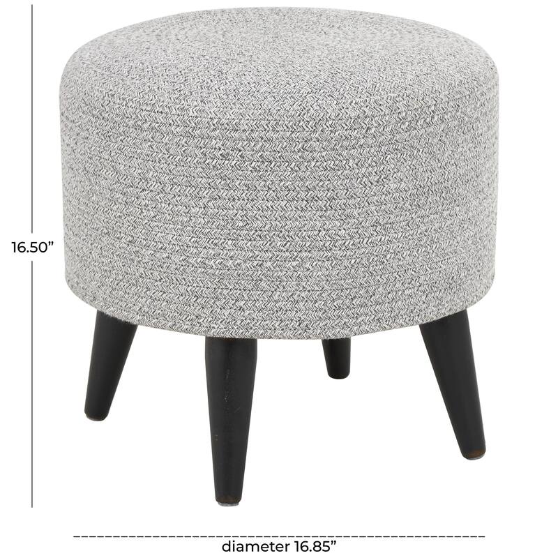 Polyester Chevron Textured Living Room Stool with Black Wooden Legs - Beige or Light Grey - Roche River Decor