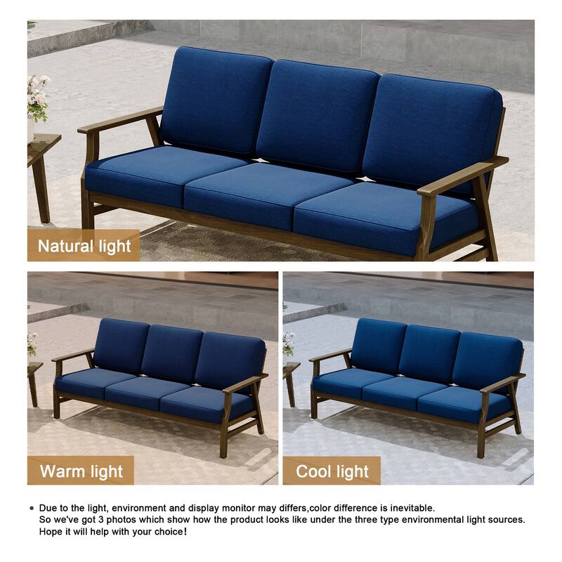 Modern Wood Cushioned 5-Piece Outdoor Patio Conversation Set