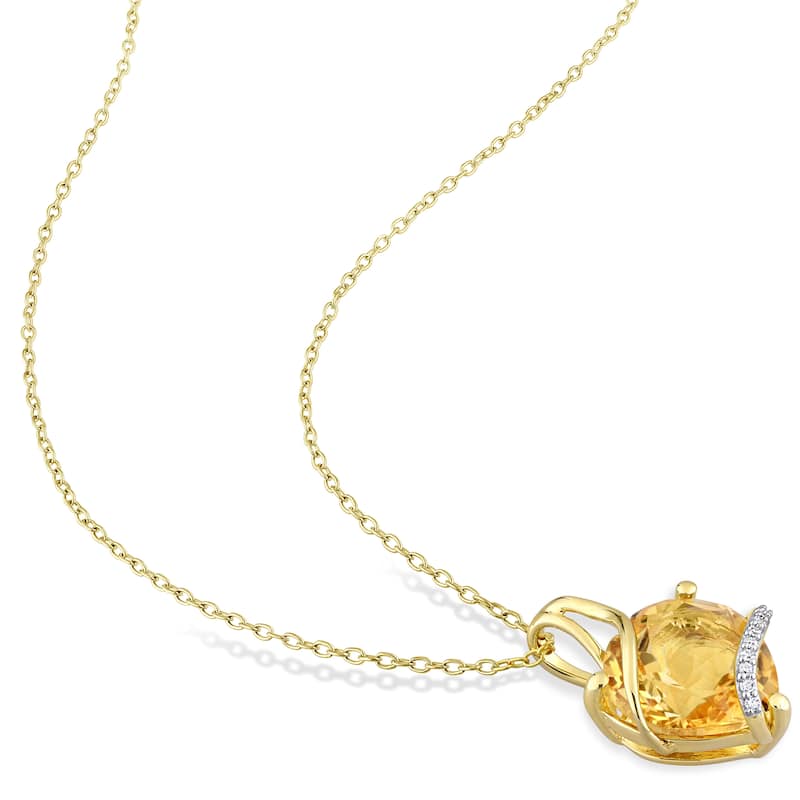Miadora Heart-cut Citrine and Diamond Accent Swirl Necklace in Yellow Plated Sterling Silver
