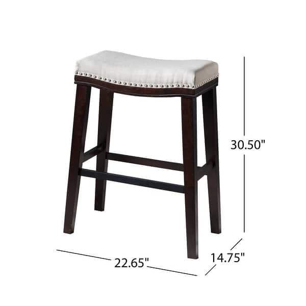 dimension image slide 1 of 3, Kimi Contemporary Upholstered Saddle Barstool with Nailhead Trim (Set of 2) by Christopher Knight Home