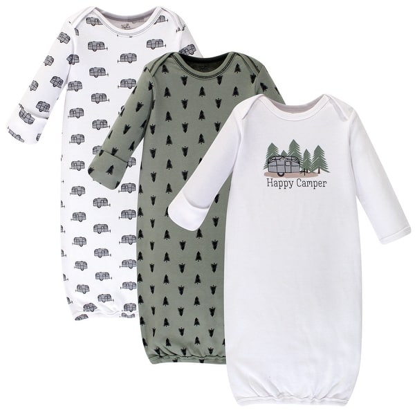 slide 1 of 1, Touched by Nature Baby Boy Organic Cotton Long-Sleeve Gowns 3pk, Happy Camper 0-6 Months - Happy Camper