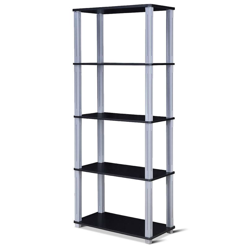 5-Tier Multi-Functional Storage Shelves Rack Display Bookcase - Black - 23.5" x 11.5" x 57" (L x W x H)