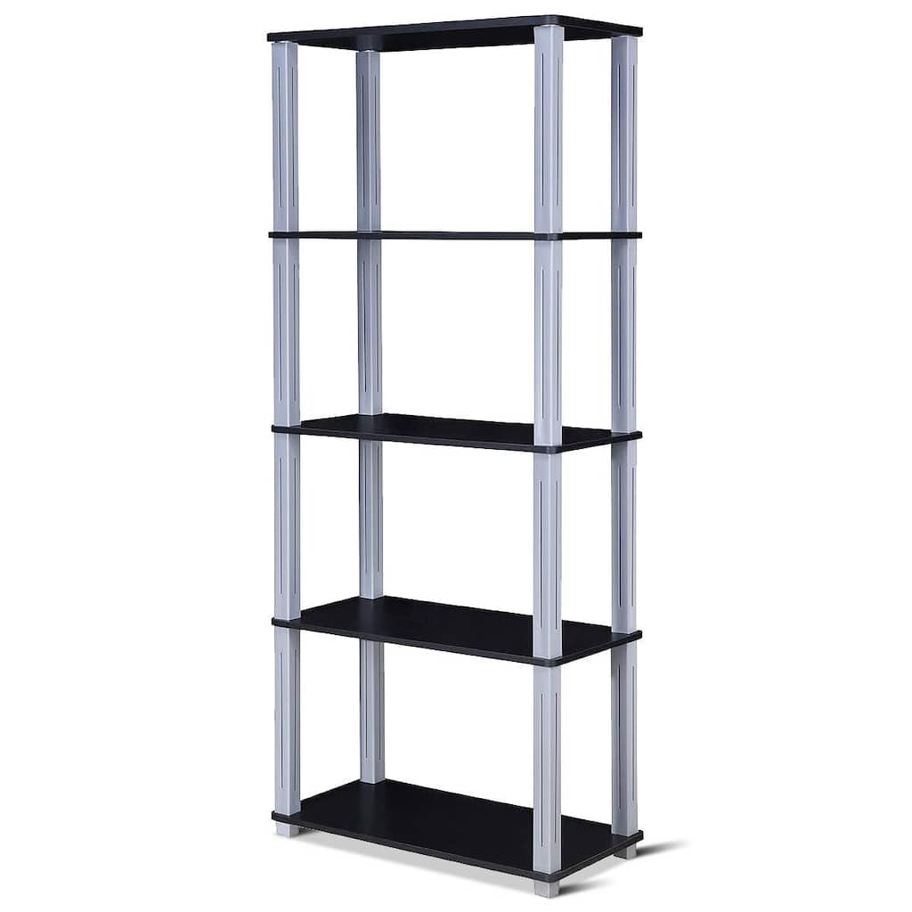 5-Tier Multi-Functional Storage Shelves Rack Display Bookcase - Black - 23.5" x 11.5" x 57" (L x W x H)