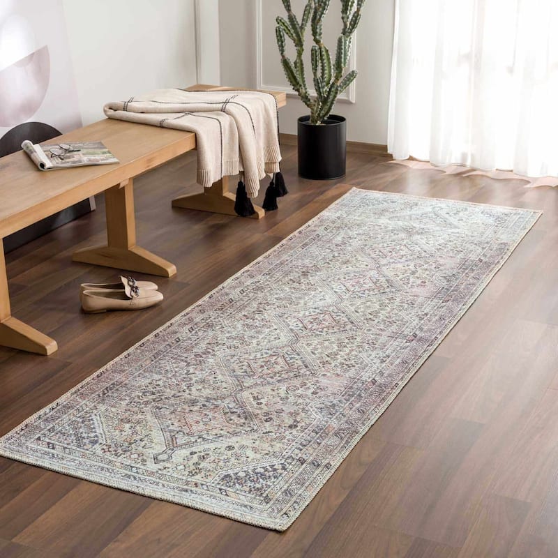 Hauteloom Barny Traditional Oriental Machine Washable Area Rug - 2'7" x 7'10" - Orange, Peach, Tan, Cream / Barny